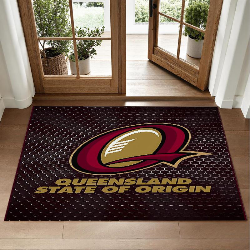 Queensland Maroons Design Crystal Velvet Rug Soft Decorative Mat for Bedroom Entrance