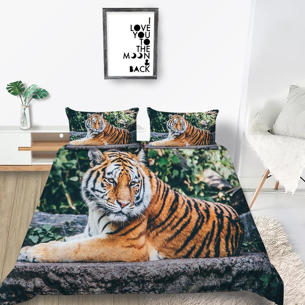 2023 Husă de pat în stil nou Costum cu model de tigru Husă de pilotă Câini Husă de pilota LionsAdolescenți Băieți Set de pat de o singură dimensiune Textile de casă cu față de pernă