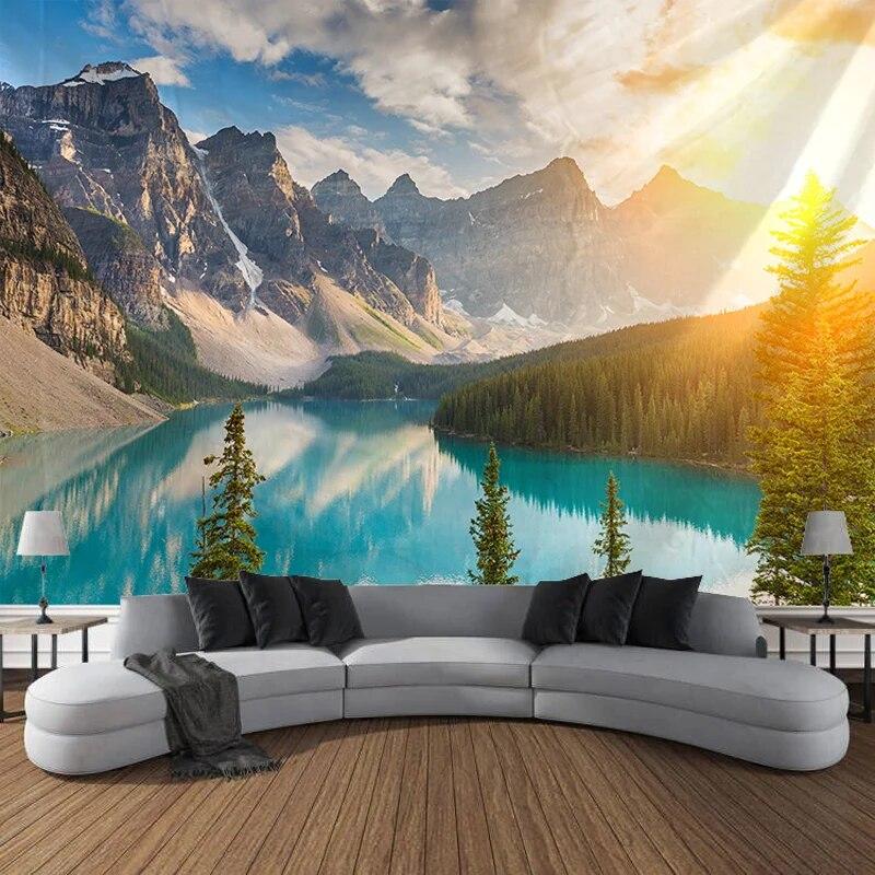 

Природные горы, озеро, хвойное дерево, пейзаж, гобелен, настенное украшение для спальни, гостиной, дома 200x150cm