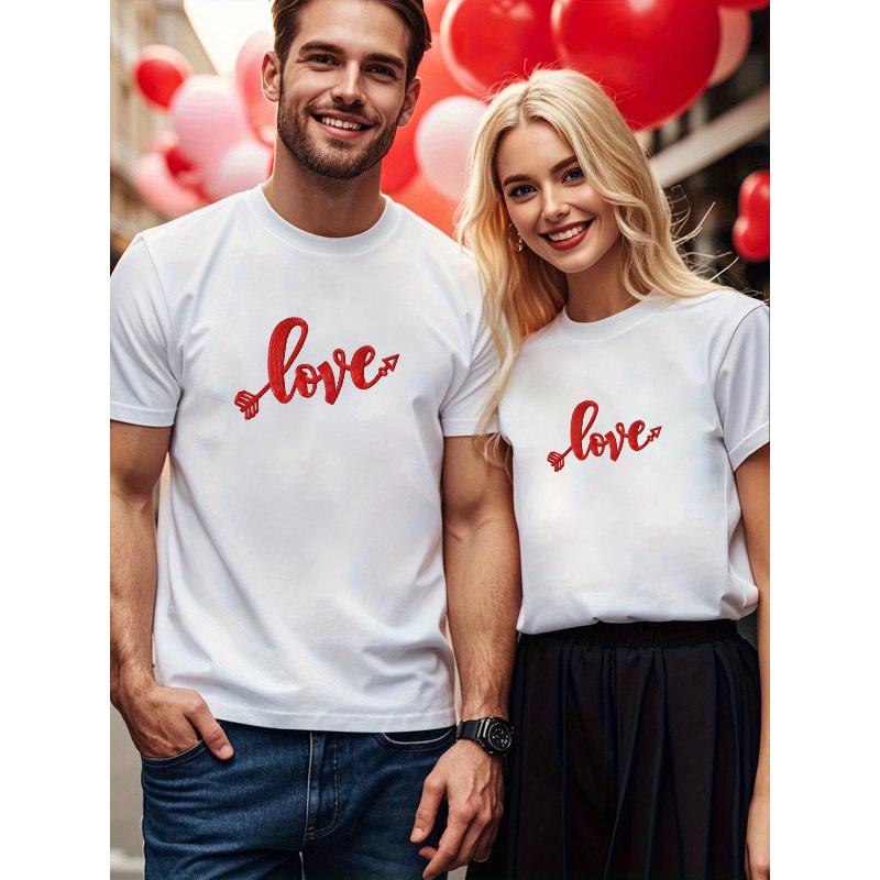 

1PCS Cool Style Valentine s Day Couple Short Sleeve Casual Basic Top XXL білий