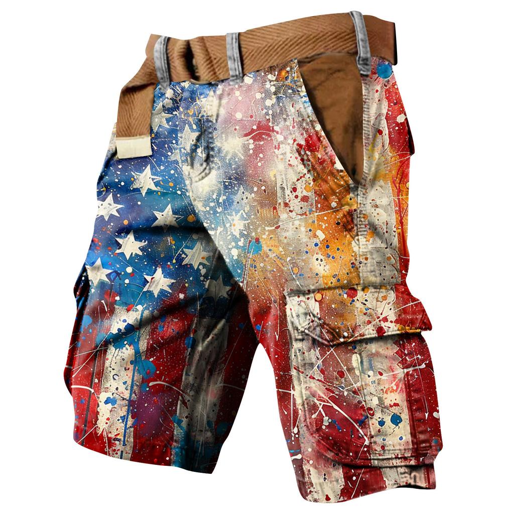 Men's Independence Day Printed Multi Pocket Workwear Shorts