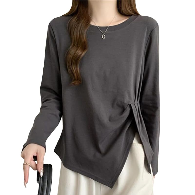 

[ODFMCE] t-shirt ladies long sleeve spring cotton Plain color Fashionable Beautiful Relaxing big size is (JP, alphabet, 2XL, gray)