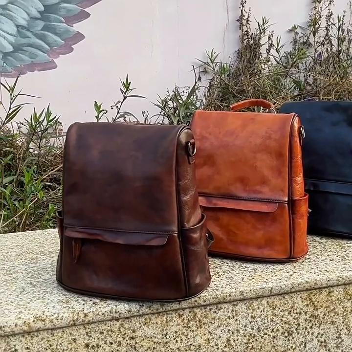 Johnature Vintage Rucksack Aus Echtem Leder Große Kapazität Frauen Tasche Einfarbig Natürliche Rindsleder Freizeit Reisetaschen