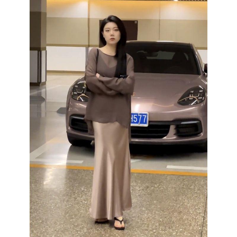 

Korean Style Lazy Style Loose Minimalist Thin Long Sleeves Shirt Female Summer New Tencel Drape All-Match Commute Sun Protection Shirt