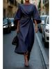 Damen 2026 Elegantes einfarbiges Taillengürtel Fledermausärmel Langes Kleid für Freizeit und formelle Anlässe