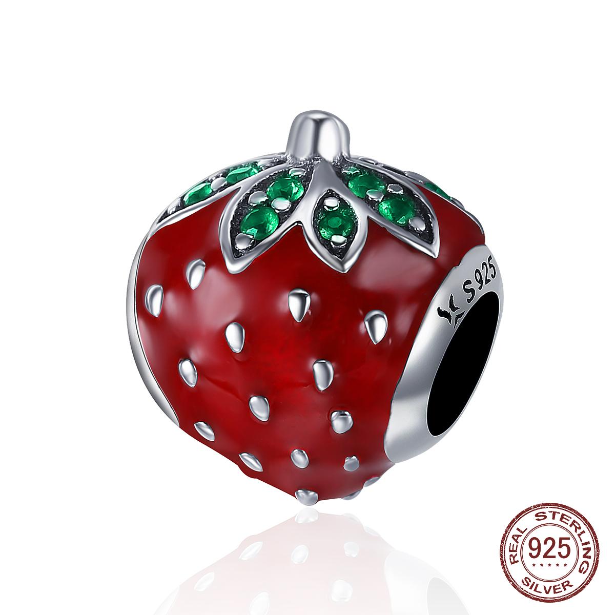 

925 стерлингового серебра сладкая клубника красная эмаль шарм подходит для женщин шарм браслеты и браслеты тонкие ювелирные изделия
