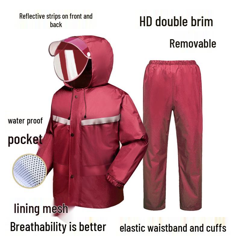 Men's Black Reflective Full-Body Raincoat and Pants Set for Motorcycle Riding