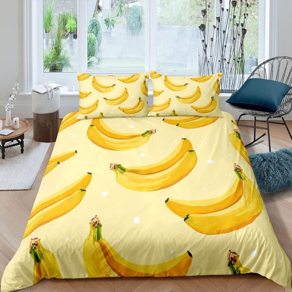 Yellow Banana Bedding Set Sweet Tropical Fruit Duvet Cover King/Queen Size For Kid Adult Vegetarian 2/3pcs Polyester Quilt Cover