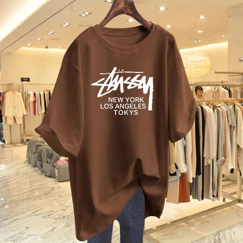 

Medium and long short-sleeved t-shirt women s summer new letter loose white summer printed top bottoming shirt XXXL