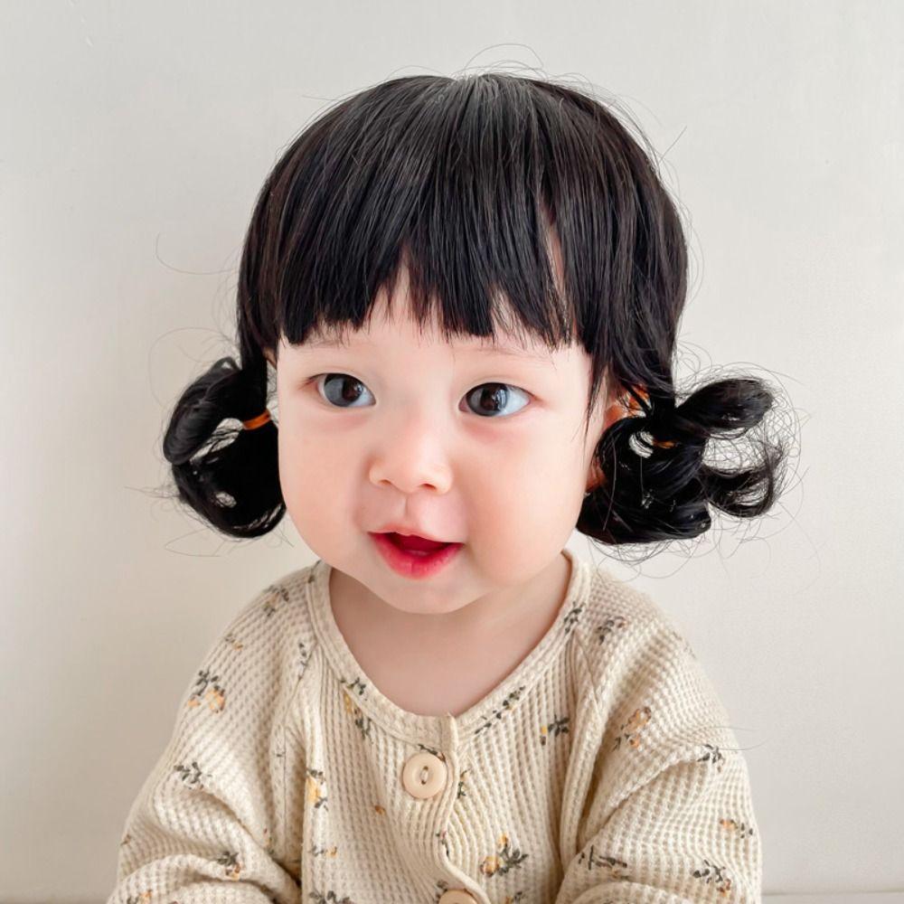 Children Decor Photography Props Long Straight Hair Baby Hair Wig Short Bob Wig Toddler Neat Bang
