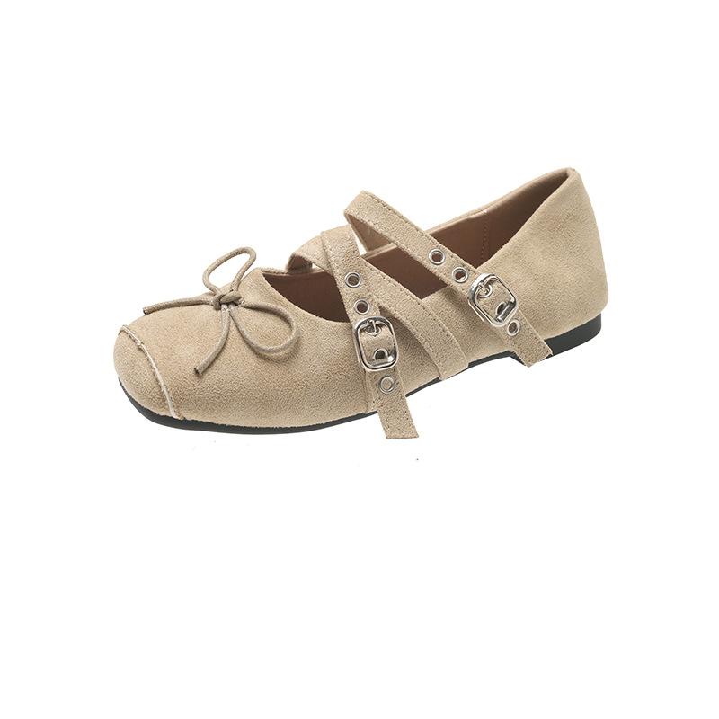 French retro design square head cross buckle Mary Jane shoes women's 2025 summer new versatile ballet shoes