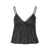 Women Polka Dot Lace Trim Camisole V Neck Spaghetti Strap Casual Solid Color Cropped Top