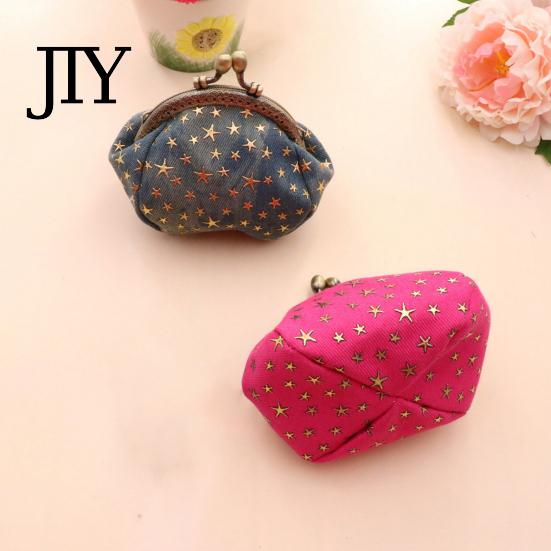 Small Wallet Five-Pointed Star Coin Purse, Mini Kiss-Lock Change Card Holder Vintage Denim Trinket Pouch for Women Ladies Money Bag