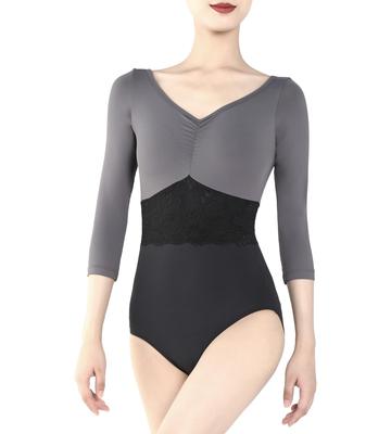 Flexdans Adult Ballet for and Leotard, 3/4 Sleeves, Women, Ballet, Gymnastics, Yoga, D029-GREY-175