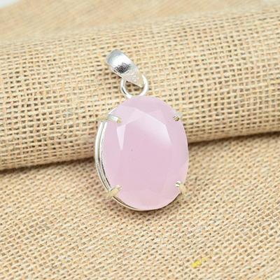 Rosa Chalcedon Edelstein 925 Massivsilber Handgefertigter Schmuck Damen Anhänger Valentinstag Geschenk