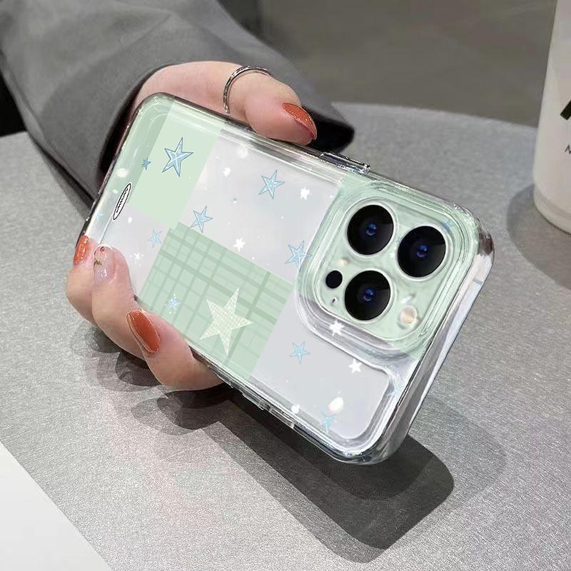 Cute Plaid Star Clear Phone Case for iPhone 17 16 Plus 15 Pro Max 14 Pro 13 12 11 17 Air 16E X XR XS 7 8 Plus Shockproof Cover