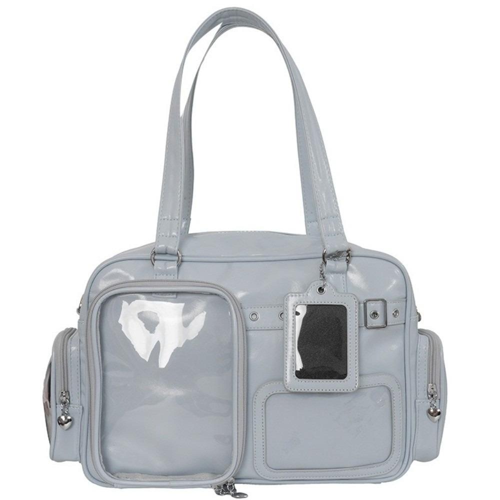 Large Capacity Transparent Ita Bag PU Leather Harajuku Shoulder Bag Japanese Crossbody Bag  School синий