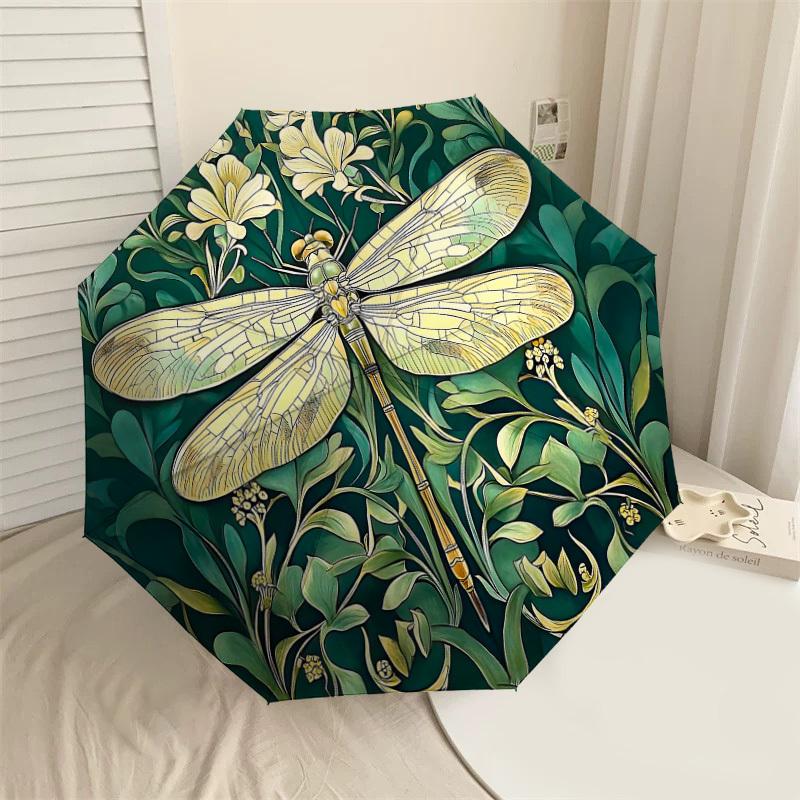 

1pc Dragonfly Floral Automatic Open/Close Umbrella with Windproof, 8-Rib Sturdy Canopy, Durable Ribs, Fashionable Design1257A