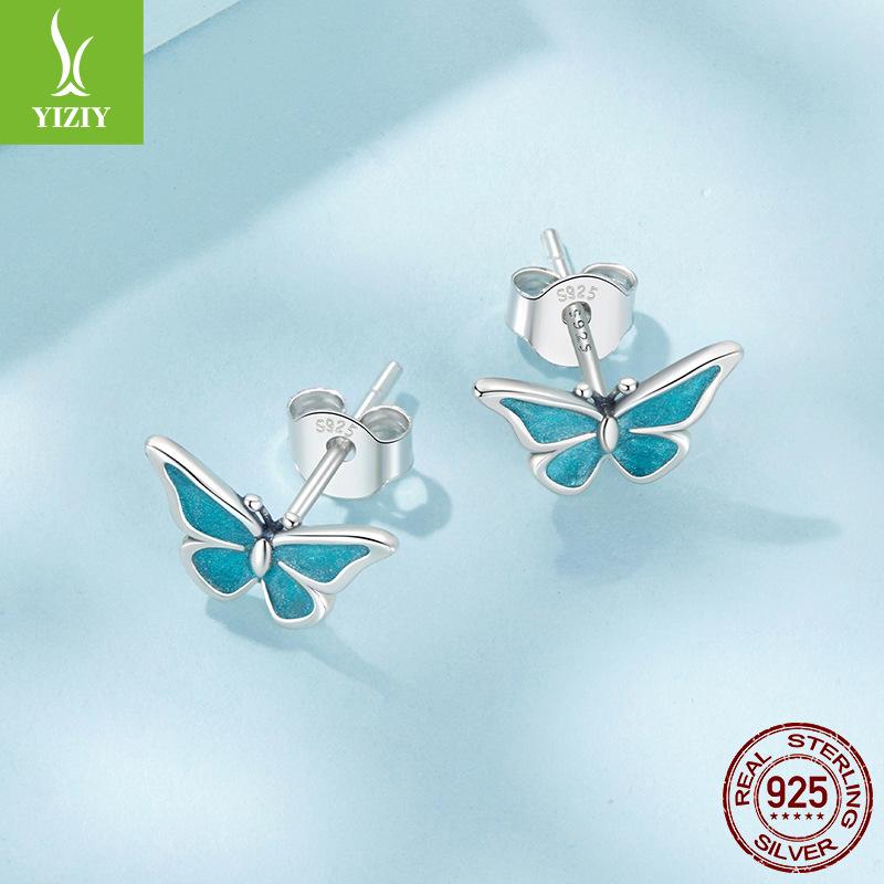 S925 Sterlingsilber Blaue Schmetterling Kleine Ohrstecker Damen Traum Kleine Frische Insekten Ohrstecker