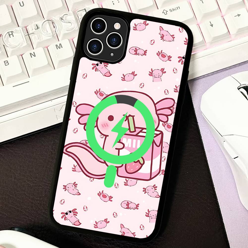 Cartoon Axolotl Cute For Magsafe Magnetic Phone Case Wireless PC+TPU For IPhone 11 12 13 14 15 16 17 Pro Max Plus