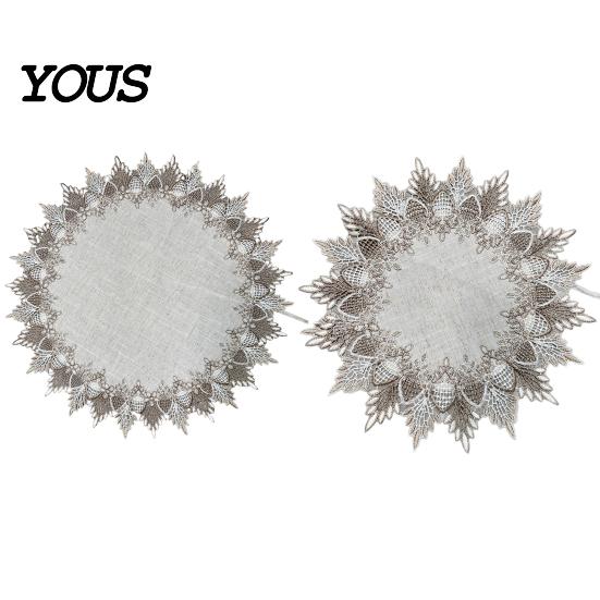 Hollow Edge Table Mat Lace Mat, Non-Slip Round Placemat, Heat-Insulating Anti-Scalding Textured Dining Oil-Stain Resistant Tablecloth for