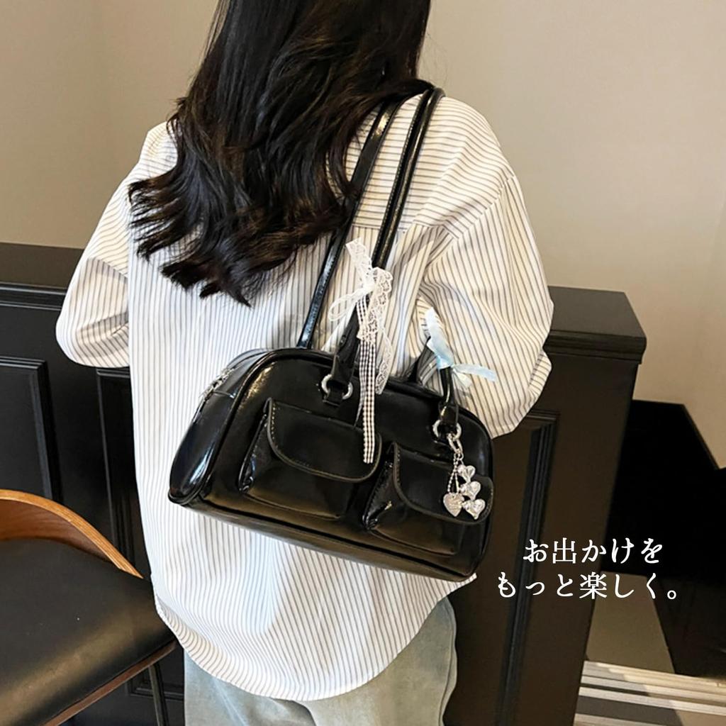 Lapimou Yatay Boston Omuz Kurdeleli ve Fiyonklu A4 Büyük Sevimli Kadın Çantası, El Çantası, Çanta, Tasarım, Gümüş, Boyut, Kapasite, Popüler, Trend, Şık,