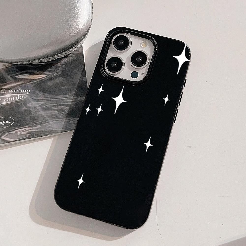 Korean Twinkling Star Pattern Soft Phone Case For iPhone 11 12 13 14 15 16 Pro Max X XR XS 7 8 Plus 16E Black Protective Cover