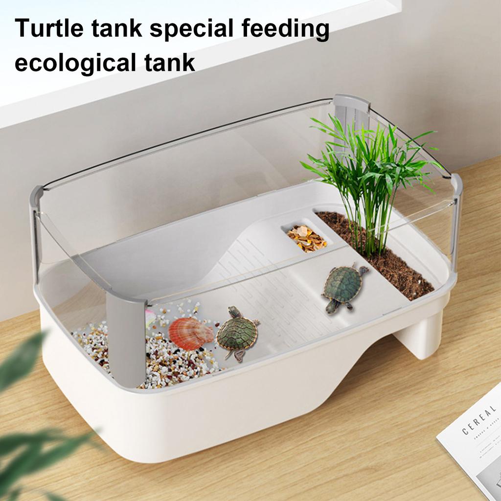 Turtle Tank Terrapins Feeding Box with Basking Platform Turtle Small Reptiles Breeding Tool with Bottom Drainage Plug