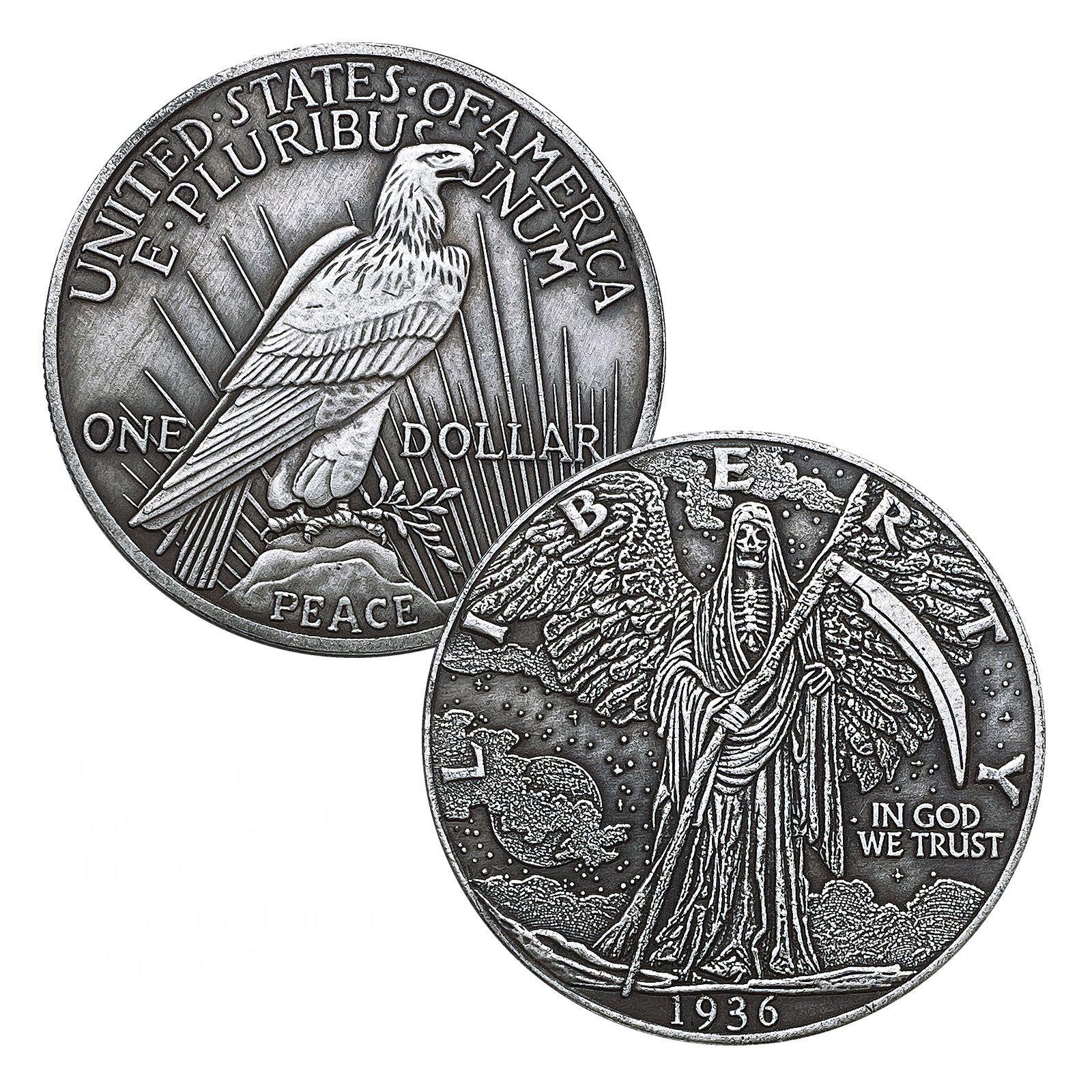 1936 American Stray Coin, Skull, Statue of Liberty Commemorative Coin, Wanderer, Angel, Relief, Craft Gift