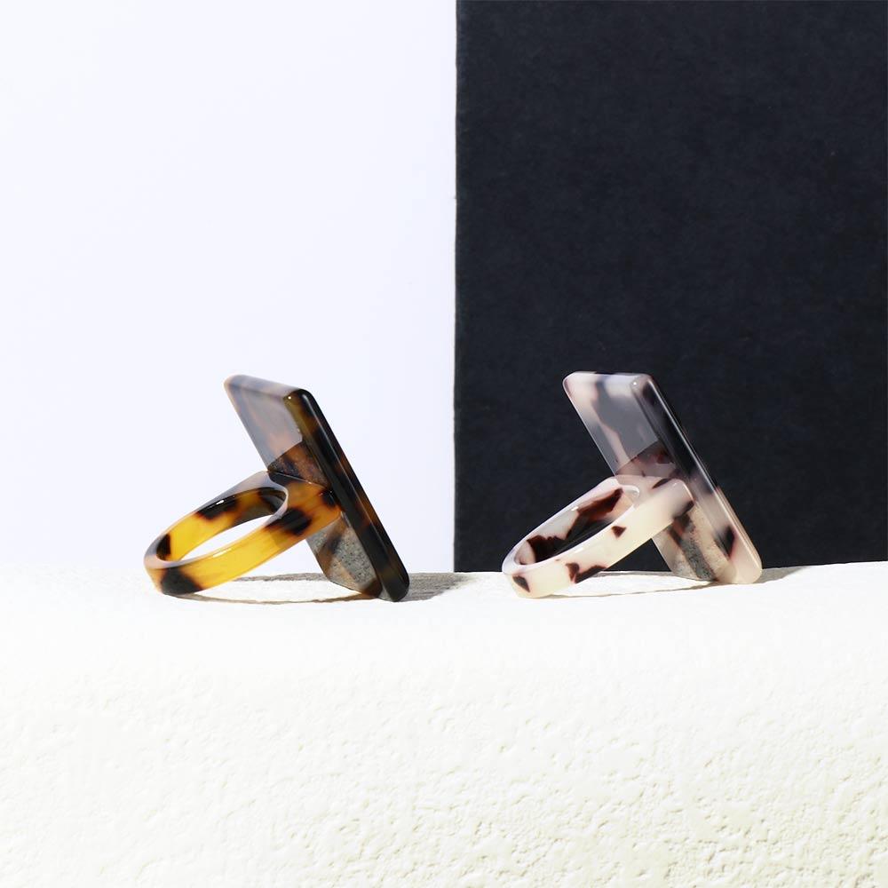 Elegant Rectangle Tortoiseshell Acrylic Fashion Jewelry Finger Rings Leopard Pattern Resin Rings