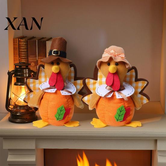 Autumn Home Decor Thanksgiving Plush Turkey Doll, Stuffed Animal Figurine, Soft Plushie Harvest Tabletop Decoration for Desktop Tired Tray Party