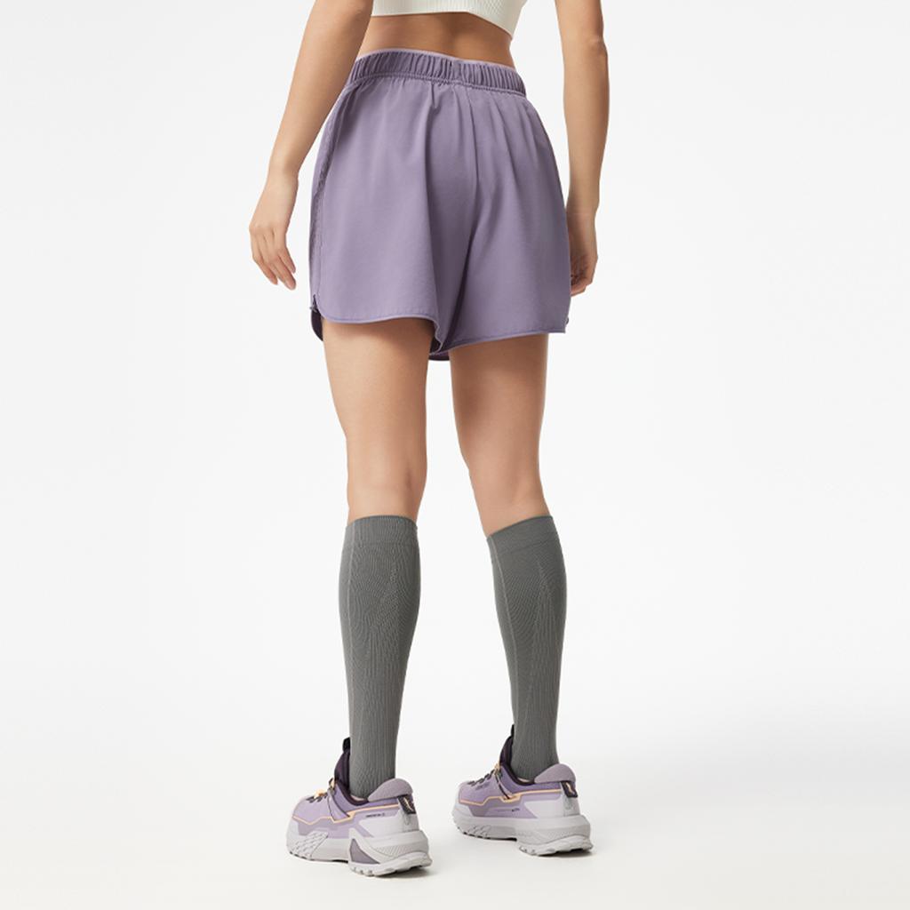 Li Ning Fitness Series Letter Mid Waist Drawstring Breathable Versatile Sports Shorts Women Shorts Dark-Gray Purple AKSV412-4