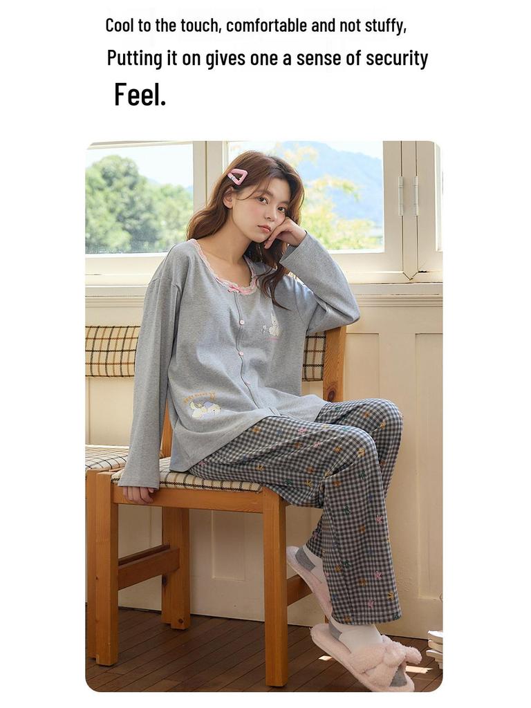 Pijama Macacão Feminino de Manga Comprida e Calça Comprida com Bojo Embutido, Gola Redonda, Usável ao Ar Livre, Bonito para Casa ou Uso Casual