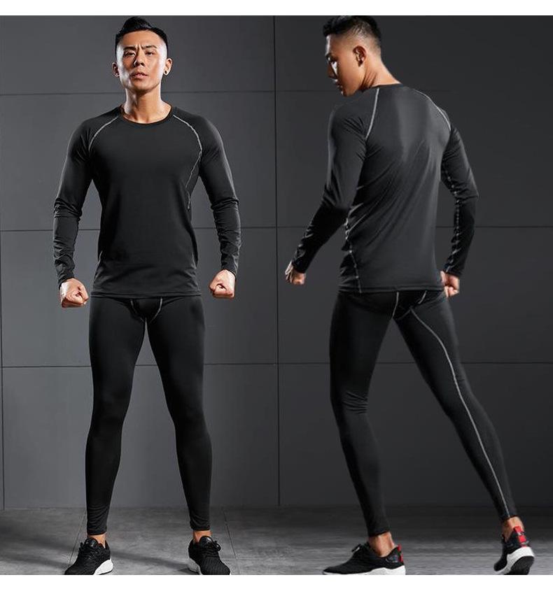 Men's Fleece-Lined Breathable Fitness Set: Warm Base Layer Tights & Long Sleeve Shirt for Running/Basketball