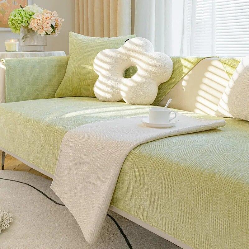 Solid Colour Simple Sofa Cover Soft Skin-Friendly Plaid Four Seasons Universal Living Room Non-Slip Sofa Cover Backrest Armrest