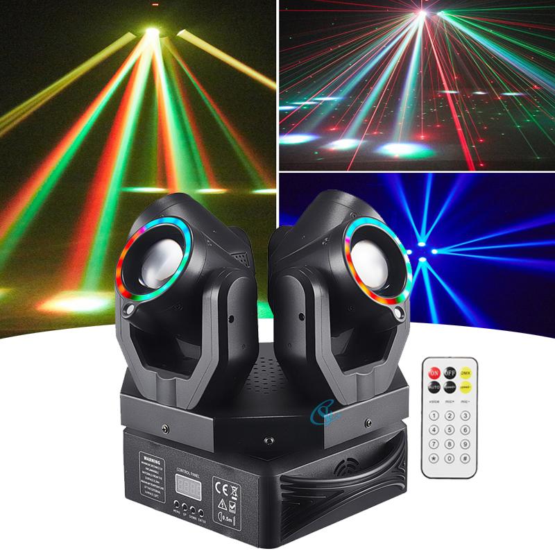 150W LED Beam Moving Head Light Red Green Laser Disco Light Four Head Rotating Lamp Remote Control for DJ Party Birthday