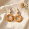 European Retro Geometric Raffia Earrings: Vacation-Style Wooden Hollow Long Accessories for Women