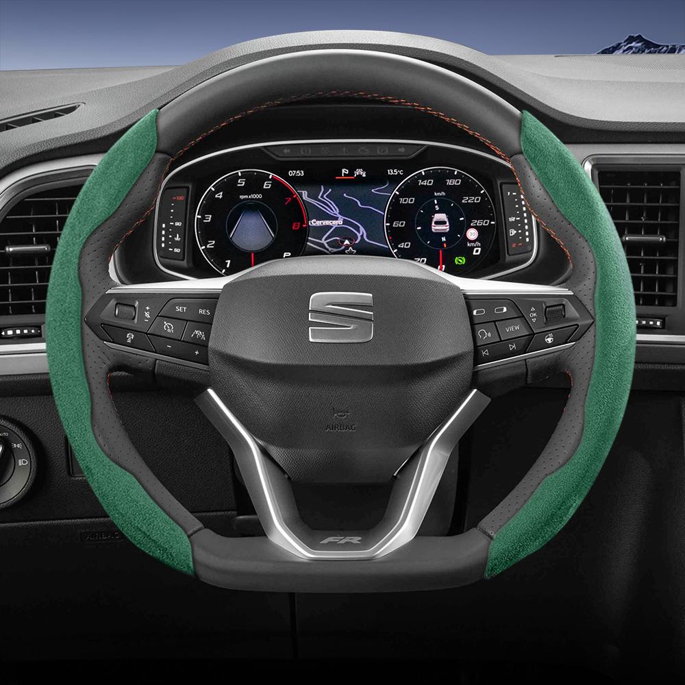 Suitable for Seat Sports Suede Steering Wheel Cover, Split Snap-On Type, Non-Slip and Durable, for Ibiza, Arona, Leon Sportstourer, Ateca and  ujm690