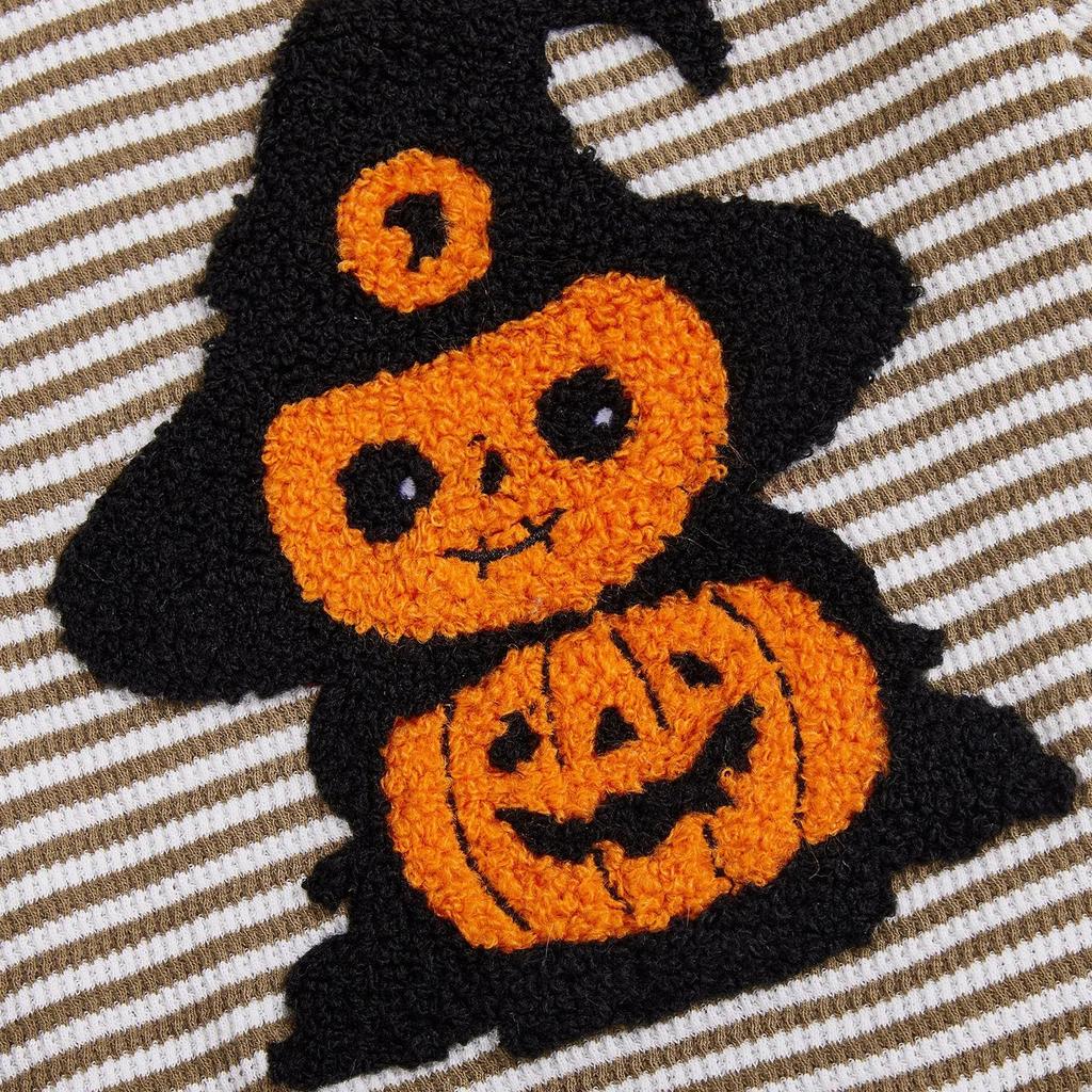 Set Felpa Ricamata con Zucca e Fantasma per Bambini e Pantaloni a Righe per Autunno/Inverno