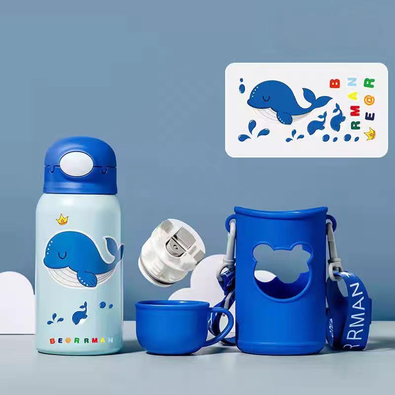 AiUToGo Water Bottle with Insulated for Boys and Suitable for Elementary School Direct Dinosaur Children's Straw, 3-Way Design, 550ml, Thermos, Girls,