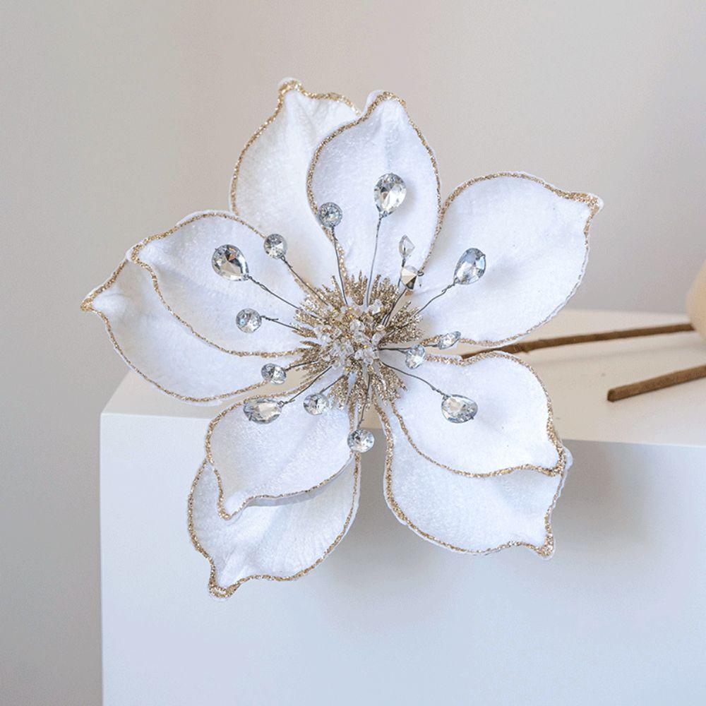 Fabric Plastic Magnolia Flower 25CM DIY Decoration Christmas Artificial Flowers Glitter Poinsettia Xmas Tree Decorations