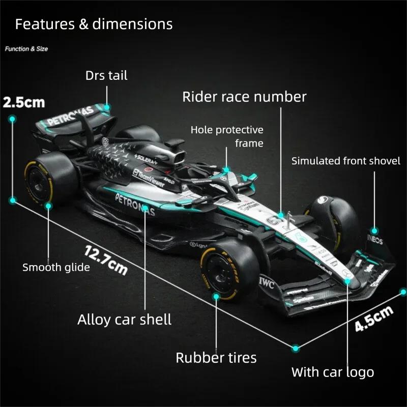 Bburago 1:43 Scale Mercedes-AMG F1 W15 W16 Formula 1 Racing Car Diecast Alloy Model Simulation Vehicle Collectible Gift for Kids