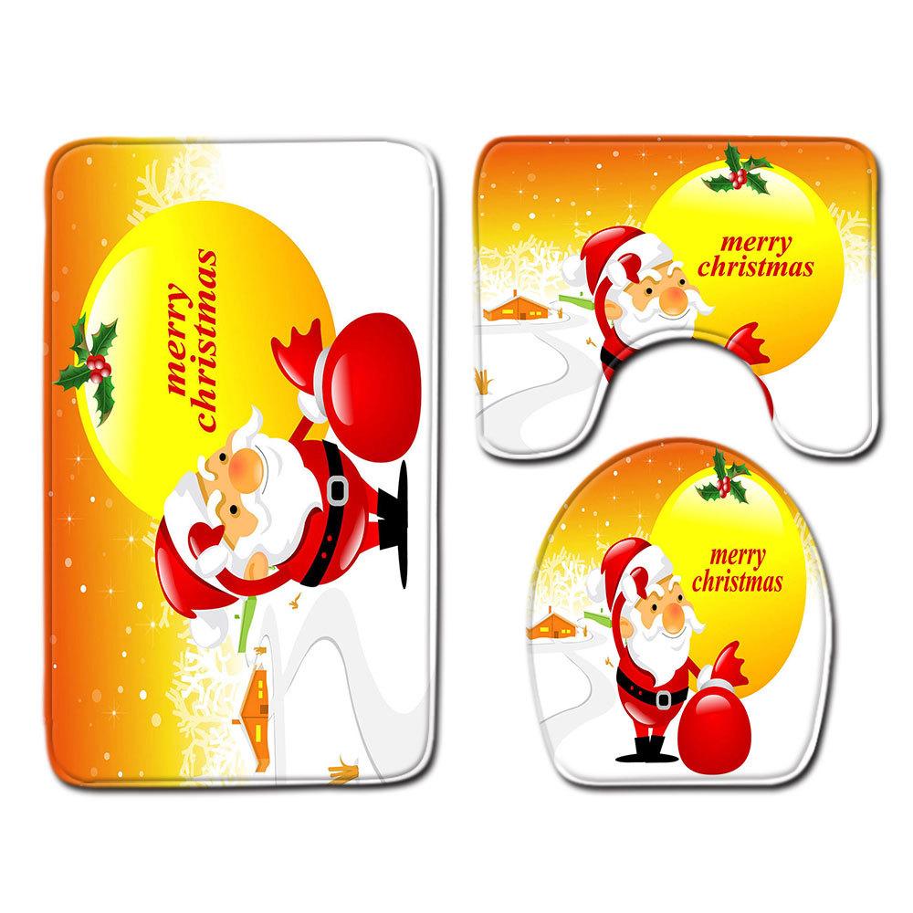 Christmas Bathroom Floor Mat Toilet Three-Piece Set