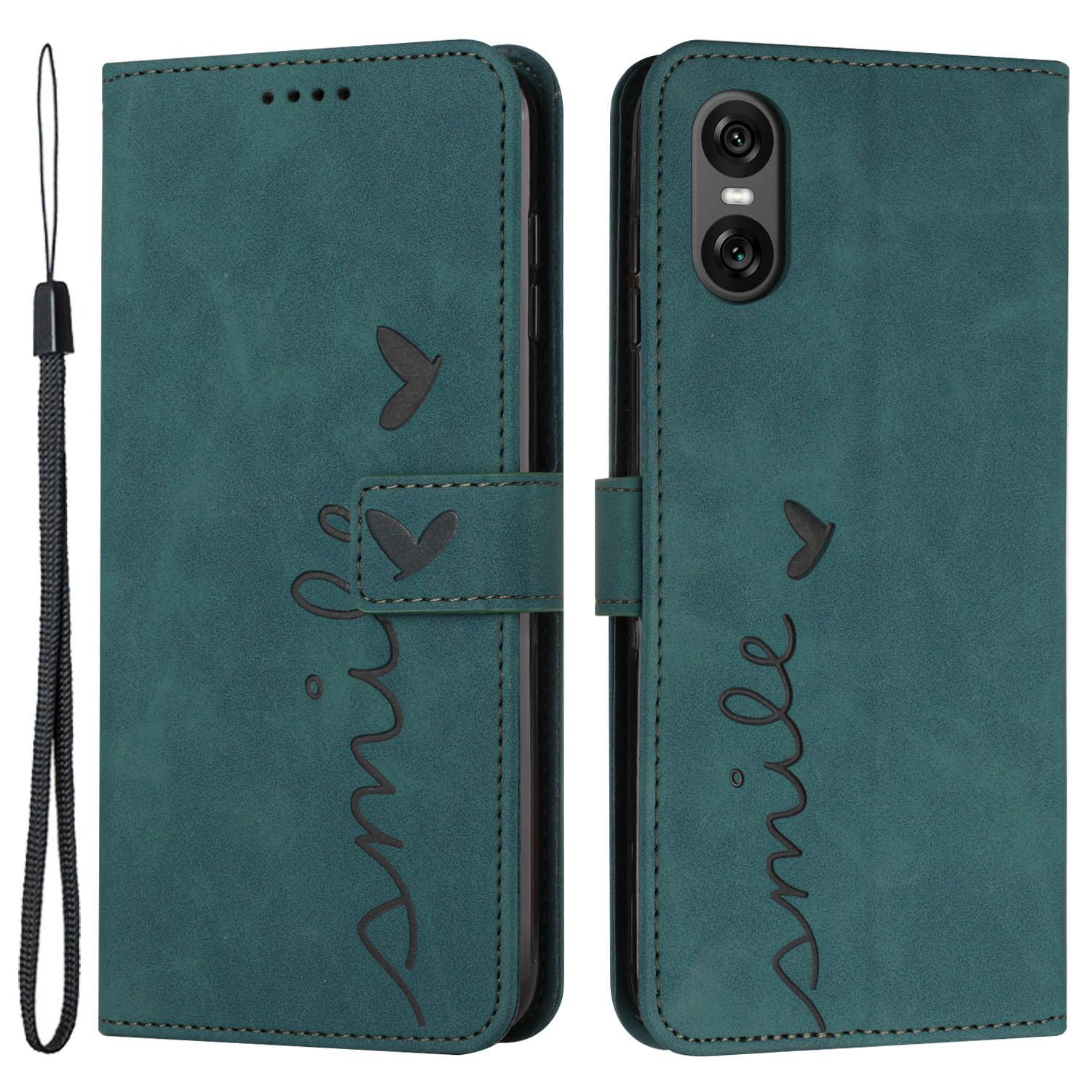 

For Sony Xperia 10 VI Phone Case Love Heart Imprinted Skin-Touch PU Leather Shell Green