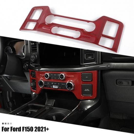 Cubierta de Panel de Aire Acondicionado de Consola Central con Embellecedor Para Ford F-150 + Carbono Rojo