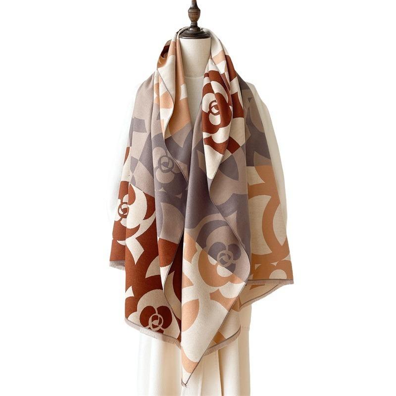 Winter new camellia double-sided scarf thickened warm shawl imitation cashmere student cape cold women
