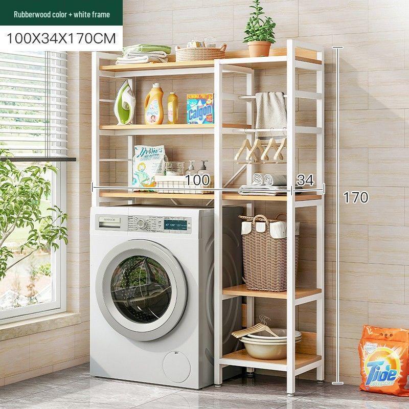 Multi-Layer Floor-Standing Adjustable Storage Rack with Trash Can Holder for Kitchen Use