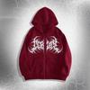 Unisex Gothic Y2K Skull Butterfly Print Hooded Zip-Up Sweatshirt Loose Fit Streetwear Fall