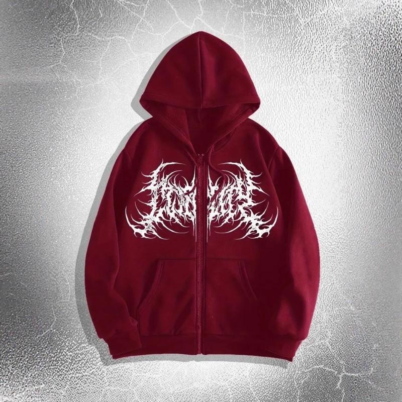 Unisex Gothic Y2K Skull Butterfly Print Hooded Zip-Up Sweatshirt Loose Fit Streetwear Fall