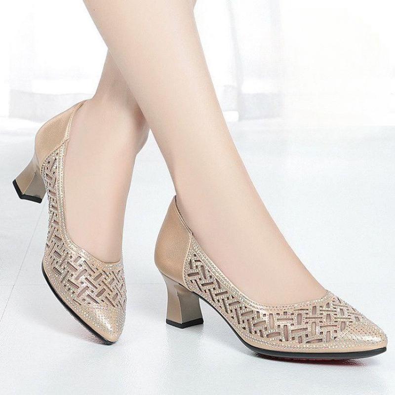 Summer Breathable, Comfortable, Non-slip, Soft-soled, Comfortable Mesh Hollow-out Versatile Mid-heel Breathable Women's Shoes